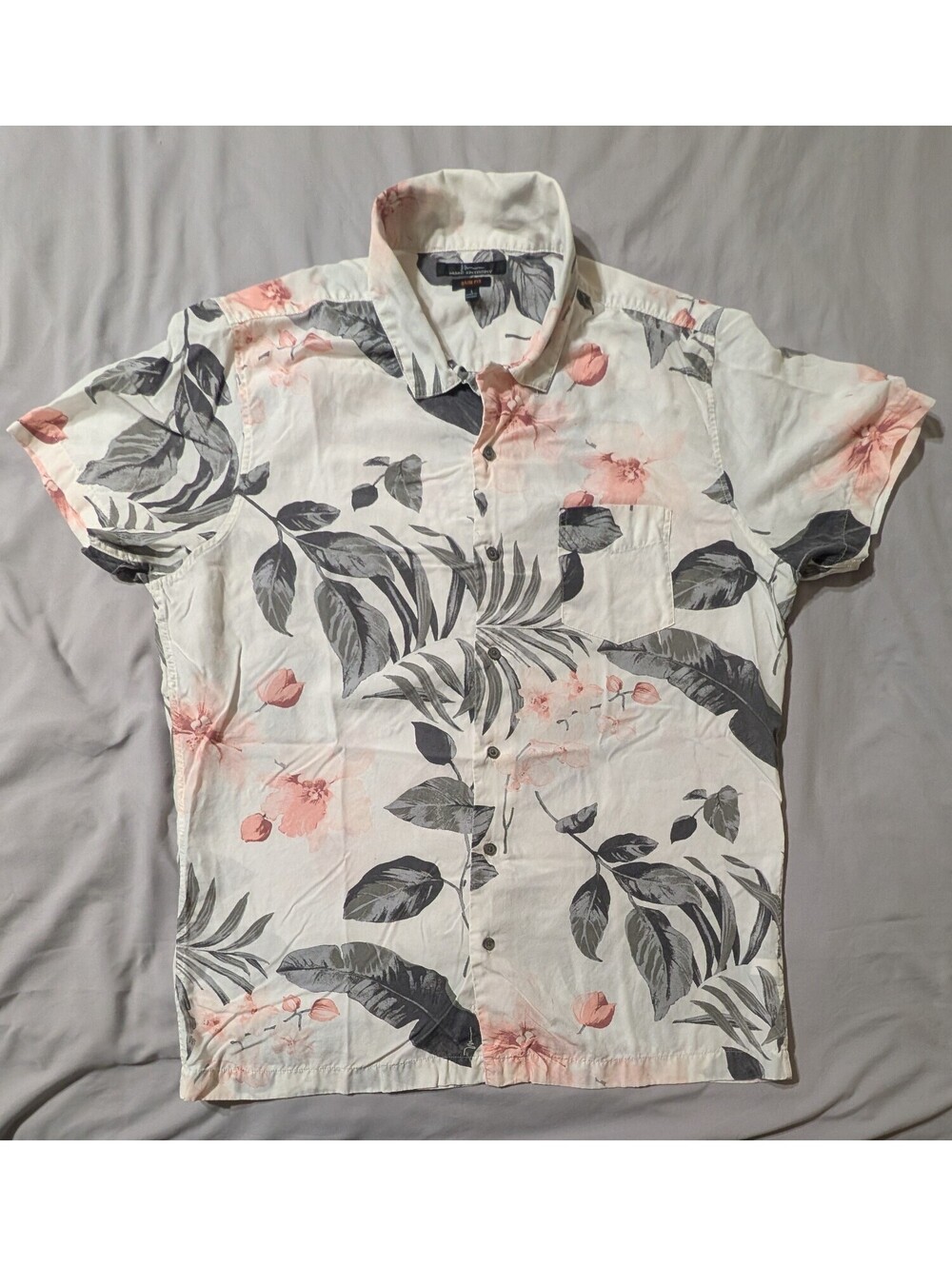 Marc Anthony Men's L Slim Fit Floral Button Down Shirt Tropical Palms